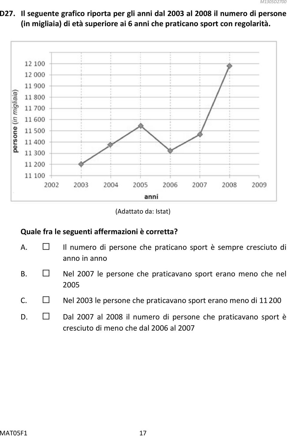 con regolarità. (Adattato da: Istat) Quale fra le seguenti affermazioni è corretta? A.