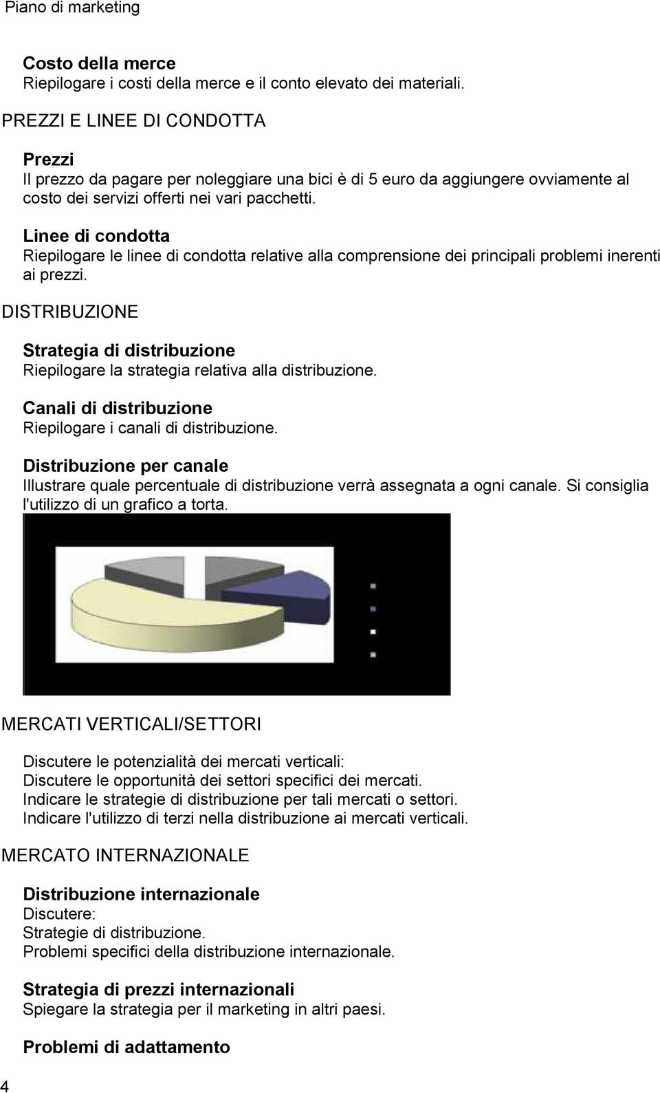 Linee di condotta Riepilogare le linee di condotta relative alla comprensione dei principali problemi inerenti ai prezzi.