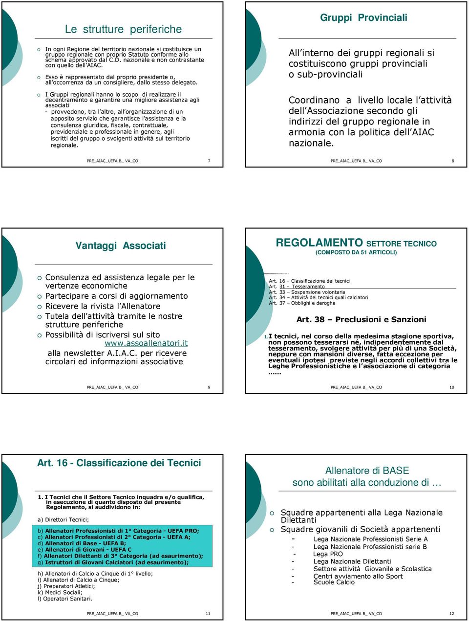 I Gruppi regionali hanno lo scopo di realizzare il decentramento e garantire una migliore assistenza agli associati - provvedono, tra l altro, all organizzazione di un apposito servizio che