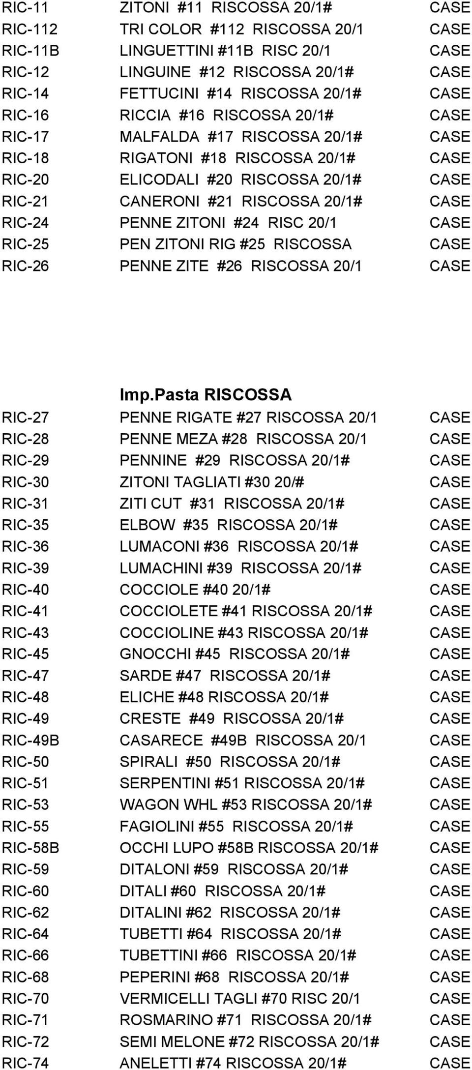 CASE RIC-24 PENNE ZITONI #24 RISC 20/1 CASE RIC-25 PEN ZITONI RIG #25 RISCOSSA CASE RIC-26 PENNE ZITE #26 RISCOSSA 20/1 CASE Imp.