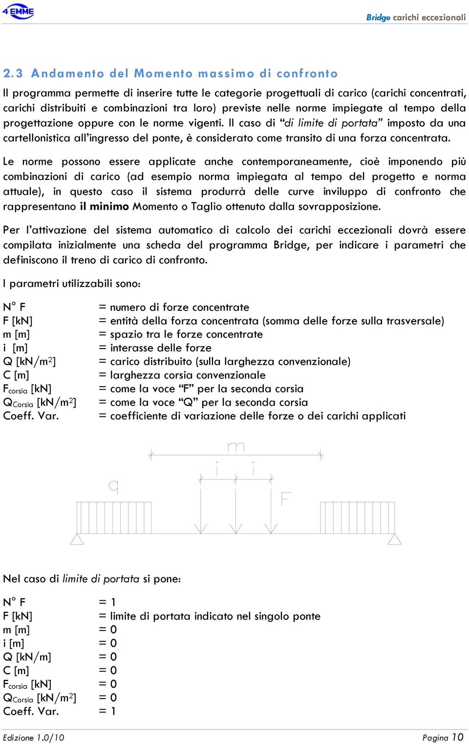 Il caso di di limite di portata imposto da una cartellonistica all ingresso del ponte, è considerato come transito di una forza concentrata.