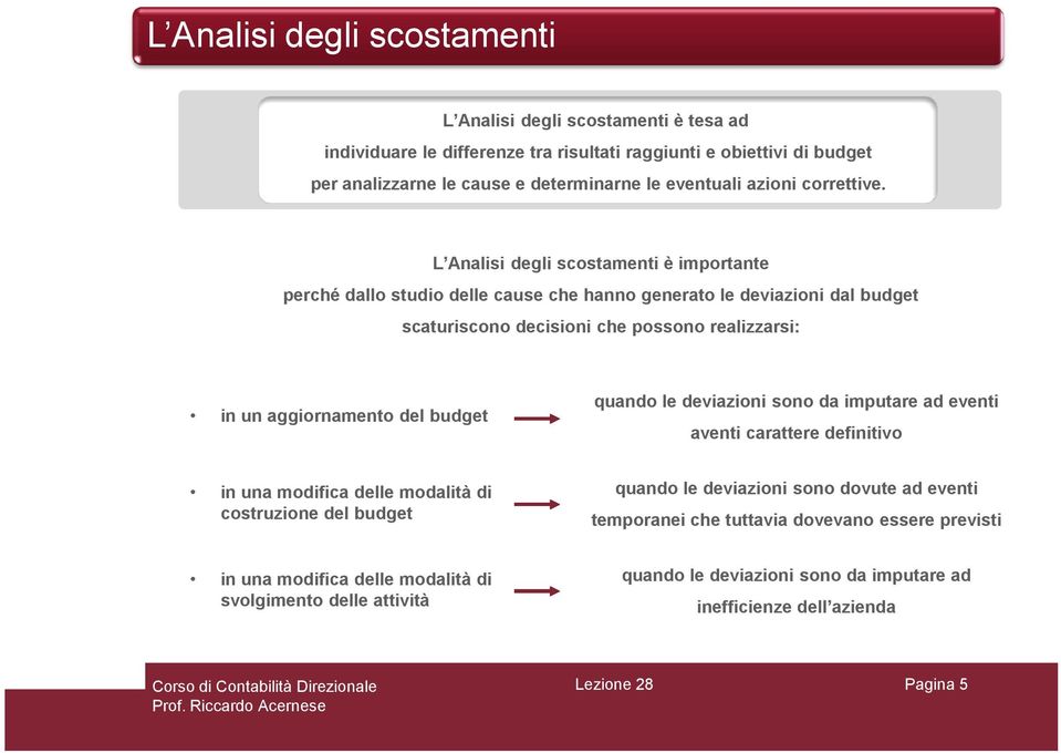 del budget quando le deviazioni sono da imputare ad eventi aventi carattere definitivo in una modifica delle modalità di costruzione del budget quando le deviazioni sono dovute ad