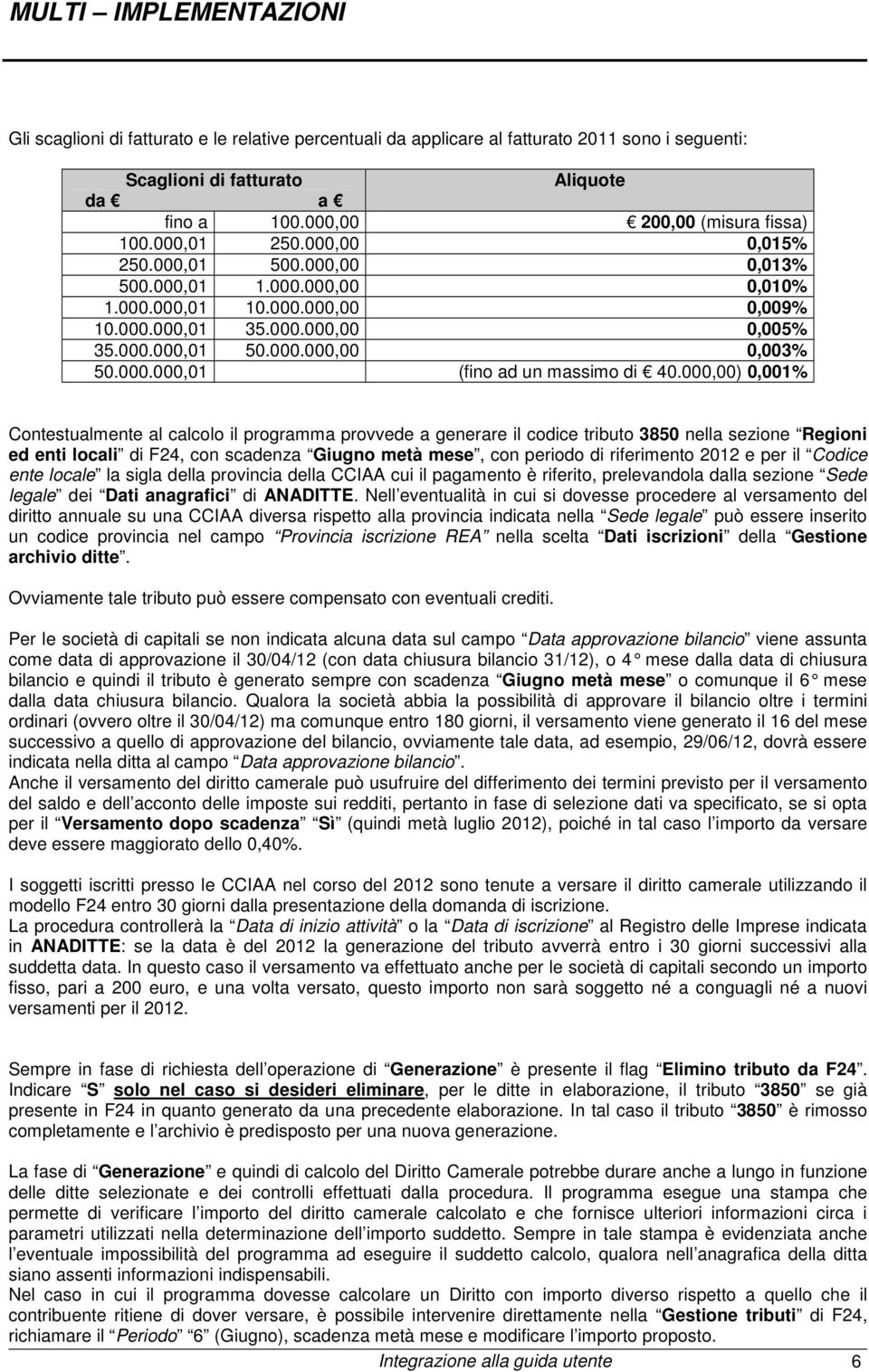 000,00) 0,001% Contestualmente al calcolo il programma provvede a generare il codice tributo 3850 nella sezione Regioni ed enti locali di F24, con scadenza Giugno metà mese, con periodo di