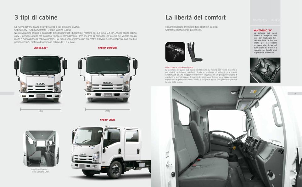 Per chi ama la comodità, all interno del veicolo l Isuzu mette a disposizione la cabina comfort.