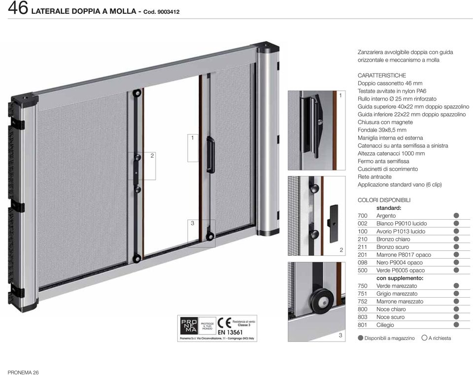 Guida superiore 40x mm doppio spazzolino Guida inferiore x mm doppio spazzolino Chiusura con magnete Fondale 9x8,5 mm Maniglia interna ed esterna Catenacci su anta