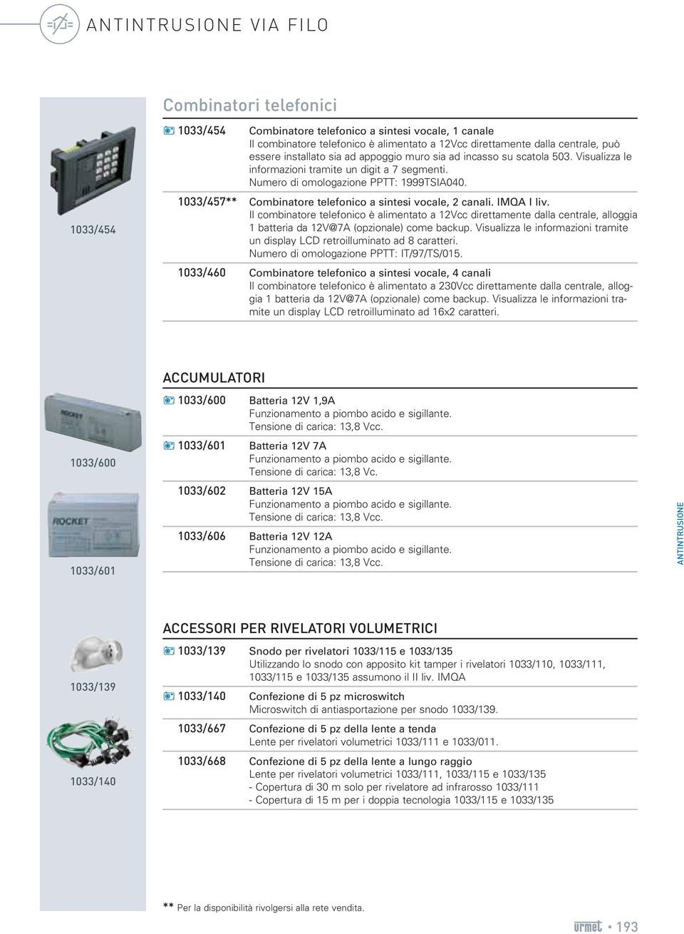 1033/454 1033/457** Combinatore telefonico a sintesi vocale, 2 canali. IMQA I liv.