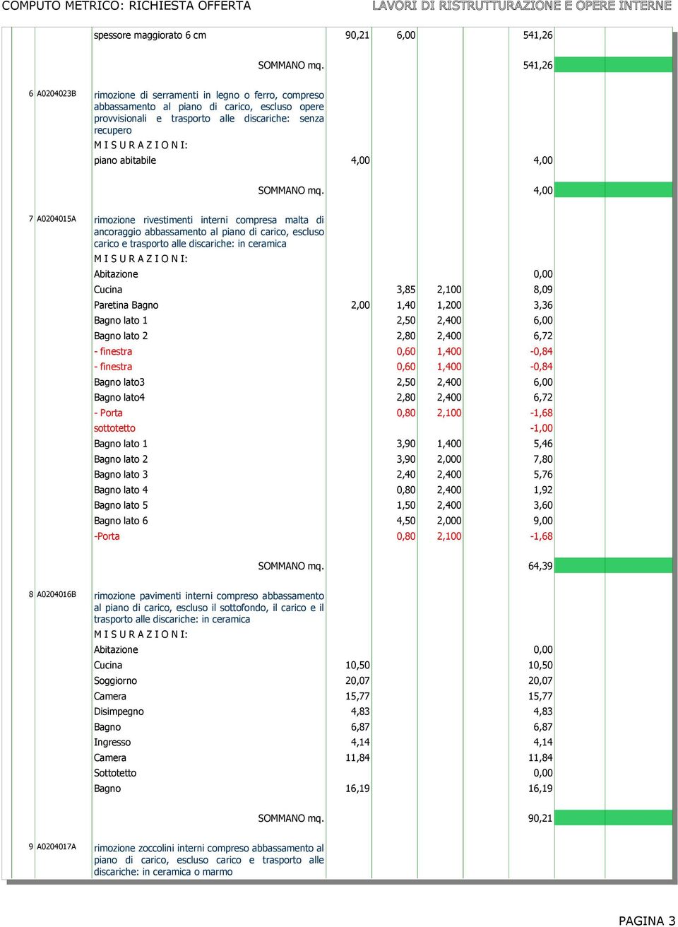 Computo Metrico Richiesta Offerta Per Lavori Di