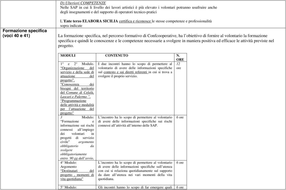 ha l obiettivo di fornire al volontario la formazione specifica e quindi le conoscenze e le competenze necessarie a svolgere in maniera positiva ed efficace le attività previste nel progetto.