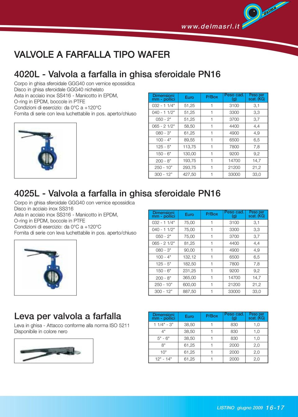 inox SS416 - Manicotto in EPDM, O-ring in EPDM, boccole in PTFE Condizioni di esercizio: da 0 C a +120 C Fornita di serie con leva luchettabile in pos.