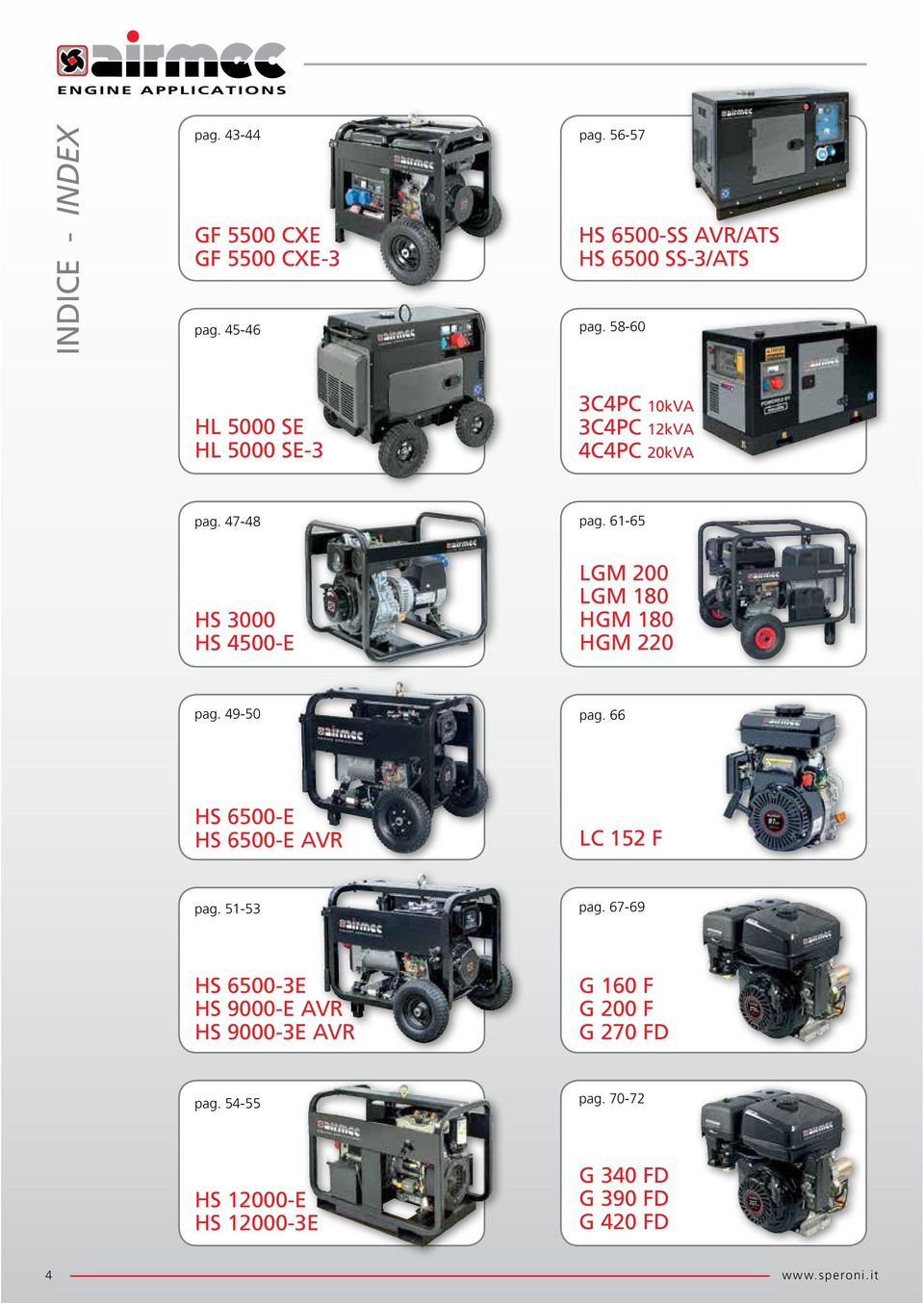 61-65 HS 3000 HS 4500-E LGM 200 LGM 180 HGM 180 HGM 220 pag. 49-50 pag. 66 HS 6500-E HS 6500-E AVR LC 152 F pag.