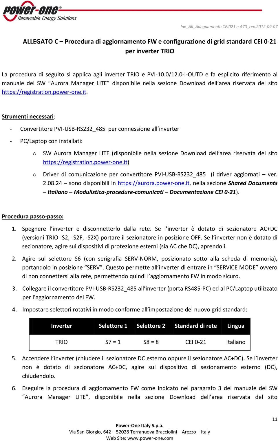 riferiment al manuale del SW Aurra Manager LITE dispnibile nella sezine Dwnlad dell area riservata del sit 