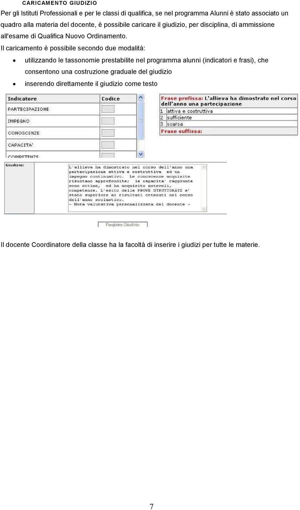 Il caricamento è possibile secondo due modalità: utilizzando le tassonomie prestabilite nel programma alunni (indicatori e frasi), che consentono