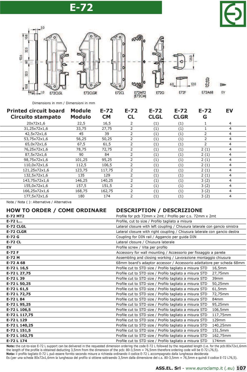 DESCRIPTION / DESCRIZIONE Profile for pcb 7mm x mt / Profilo per c.s.