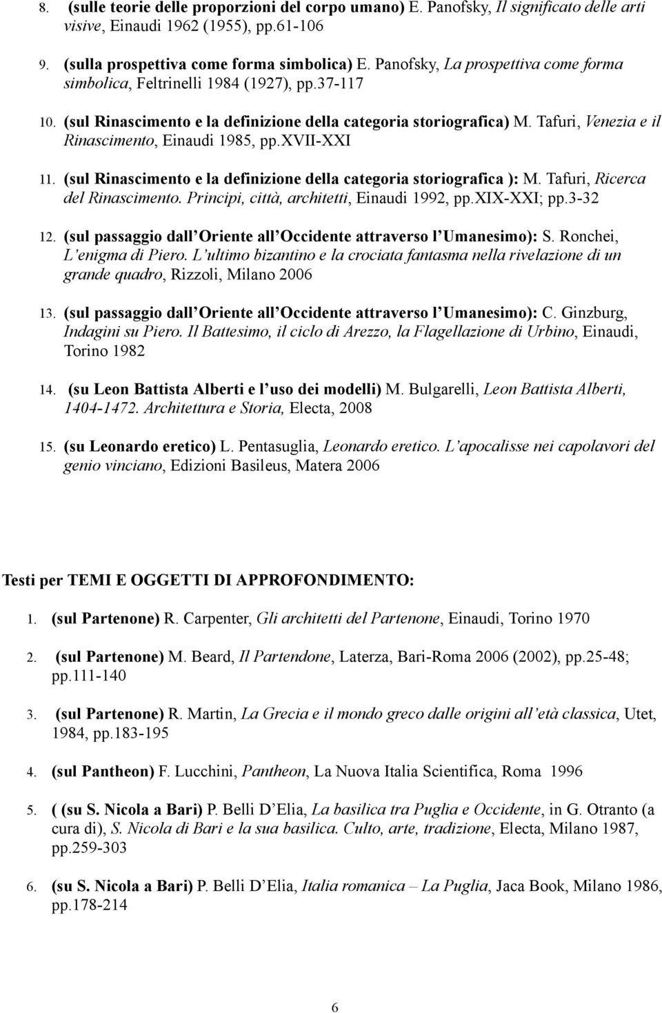 Tafuri, Venezia e il Rinascimento, Einaudi 1985, pp.xvii-xxi 11. (sul Rinascimento e la definizione della categoria storiografica ): M. Tafuri, Ricerca del Rinascimento.