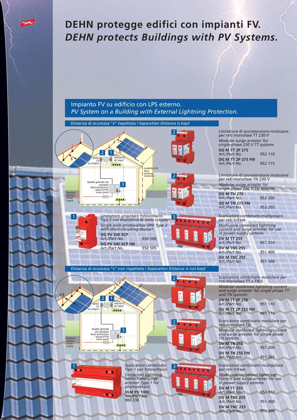 panel s entrata CC dc input kwh s conduttore di terra earthing conductor Limitatore di sovratensione modulare per reti monofase TT 0 V Modular surge arrester for single-phase 0 V TT systems DG M TT P