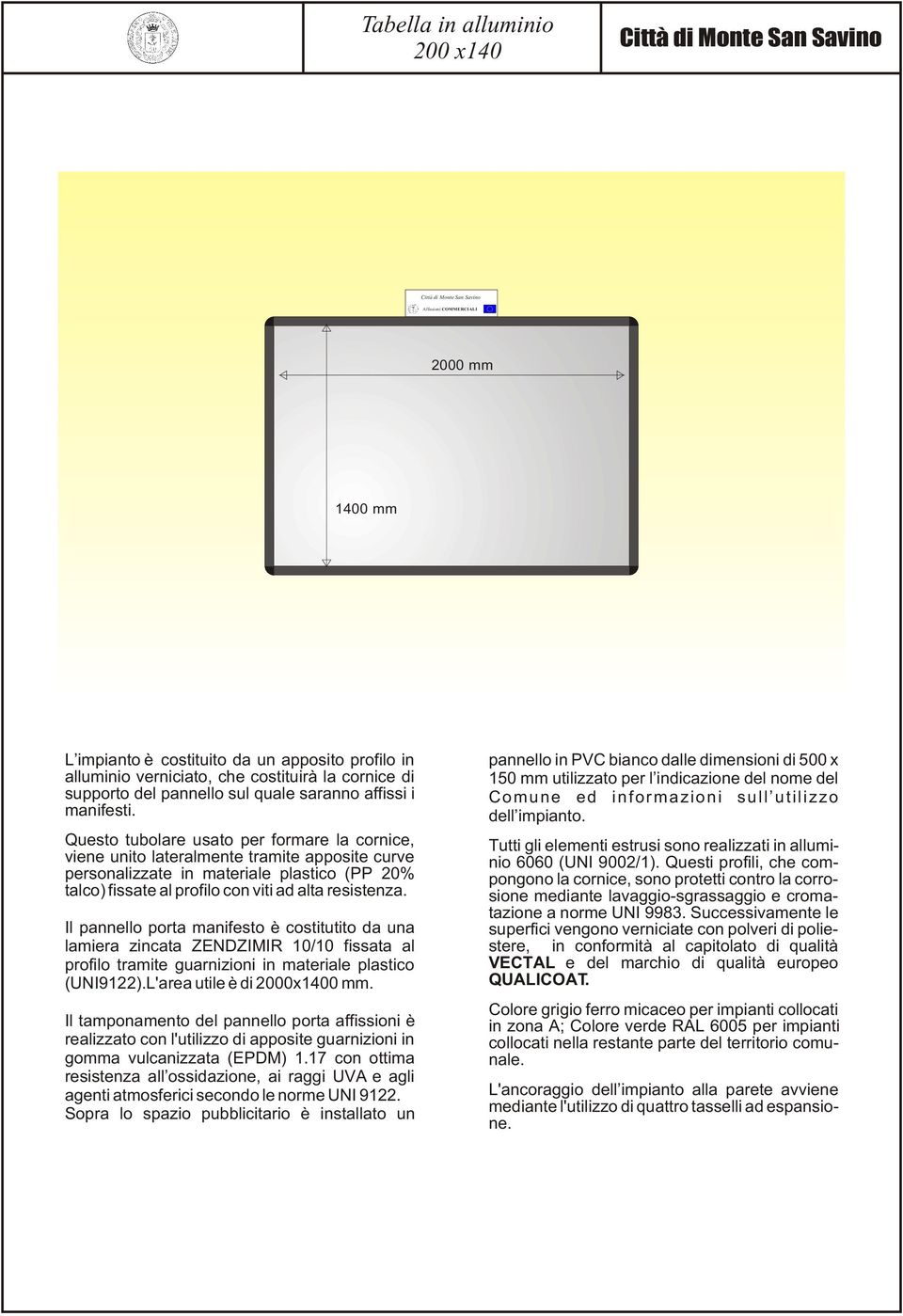 Questi profili, che com- pongono la cornice, sono protetti contro la corro- sione mediante lavaggio-sgrassaggio e cromatazione a norme UNI 9983.