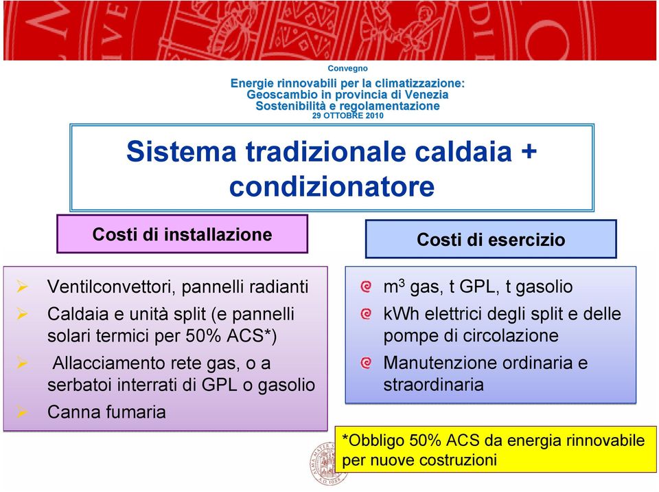 Canna fumaria m 3 gas, t GPL, t gasolio kwh elettrici degli split e delle pompe di circolazione Manutenzione ordinaria e