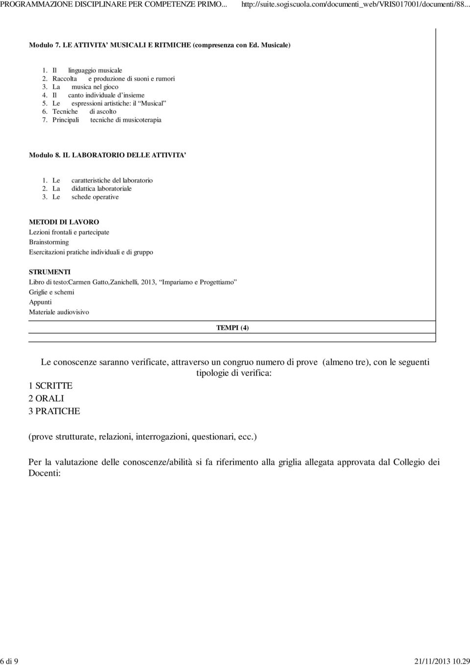 tecniche di musicoterapia Modulo IL LABORATORIO DELLE ATTIVITA Le La Le caratteristiche del laboratorio didattica laboratoriale schede operative METODI DI LAVORO Lezioni frontali e partecipate