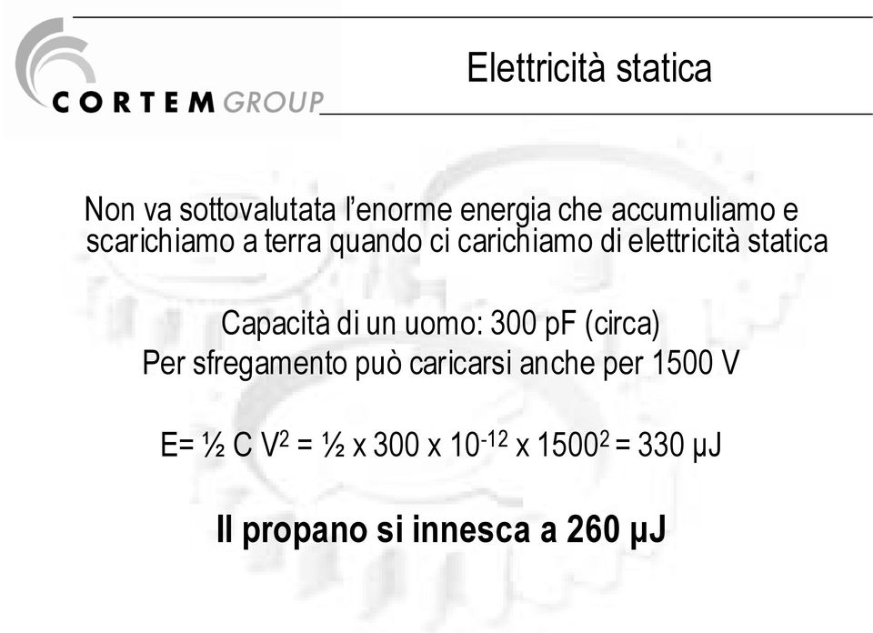 di un uomo: 300 pf (circa) Per sfregamento può caricarsi anche per 1500 V