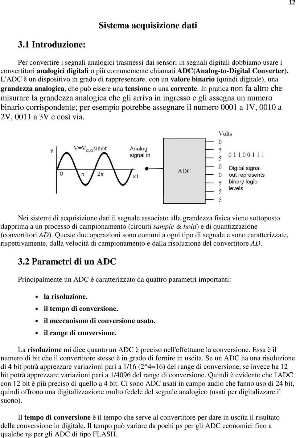 Converter). L'ADC è un dispositivo in grado di rappresentare, con un valore binario (quindi digitale), una grandezza analogica, che può essere una tensione o una corrente.