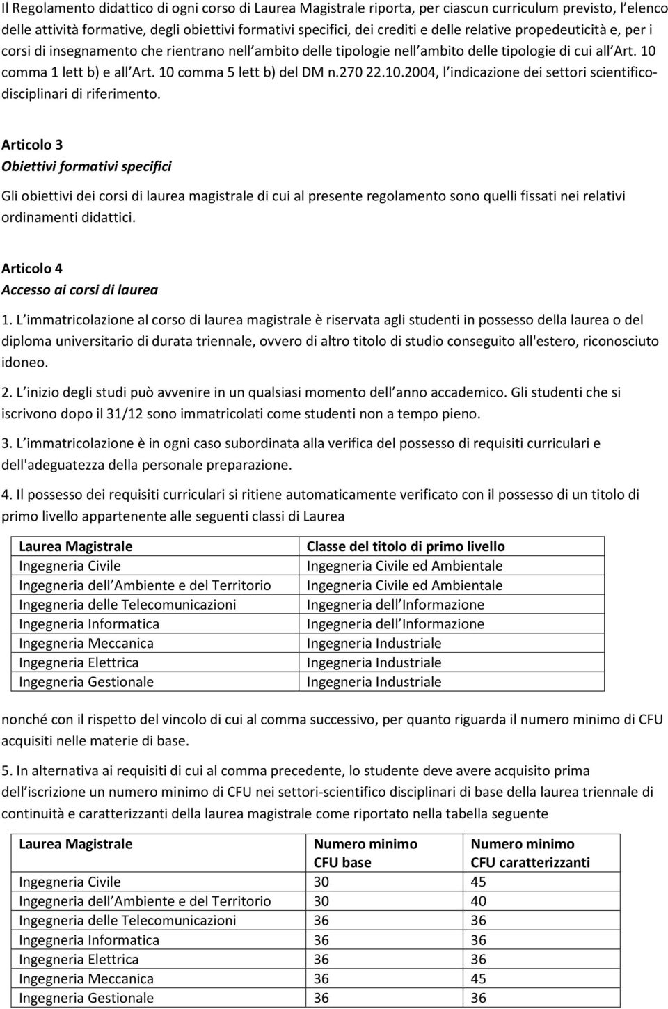 270 22.10.2004, l indicazione dei settori scientificodisciplinari di riferimento.