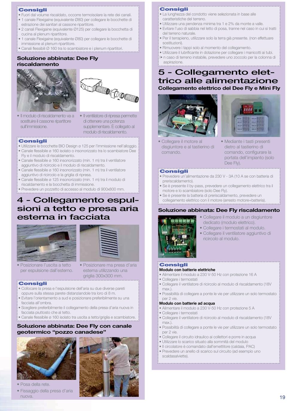 5 - Collegamento elettrico alle alimentazione Collegamento elettrico del Dee Fly e Mini Fly Il modulo di riscaldamento va a sostituire il cassone ripartitore sull immissione.