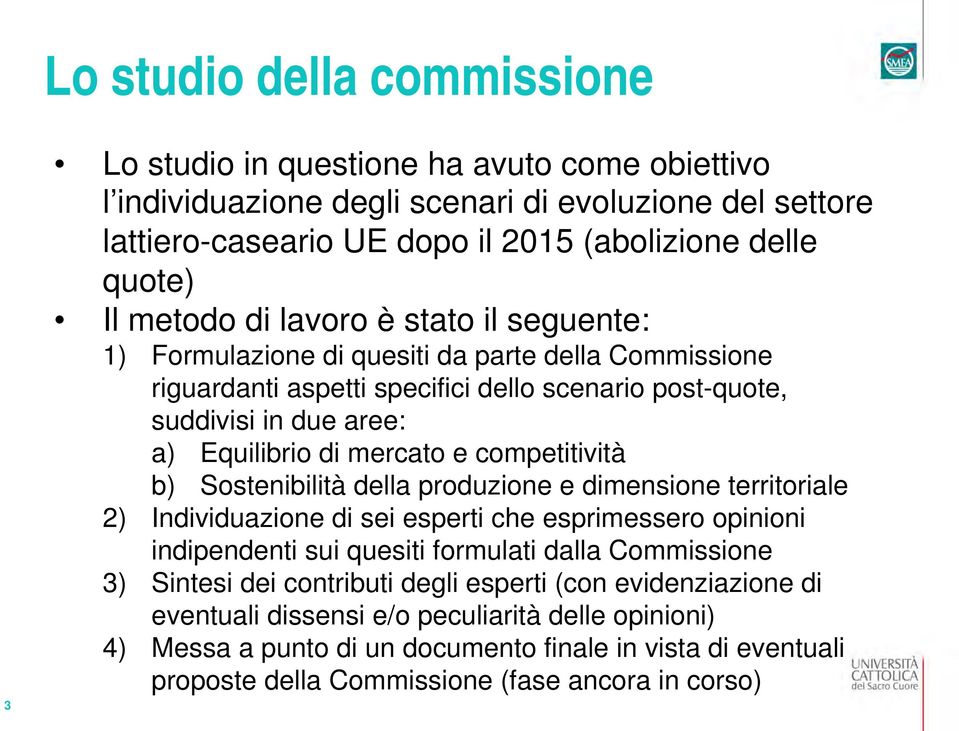 competitività b) Sostenibilità della produzione e dimensione territoriale 2) Individuazione di sei esperti che esprimessero opinioni indipendenti sui quesiti formulati dalla Commissione 3) Sintesi