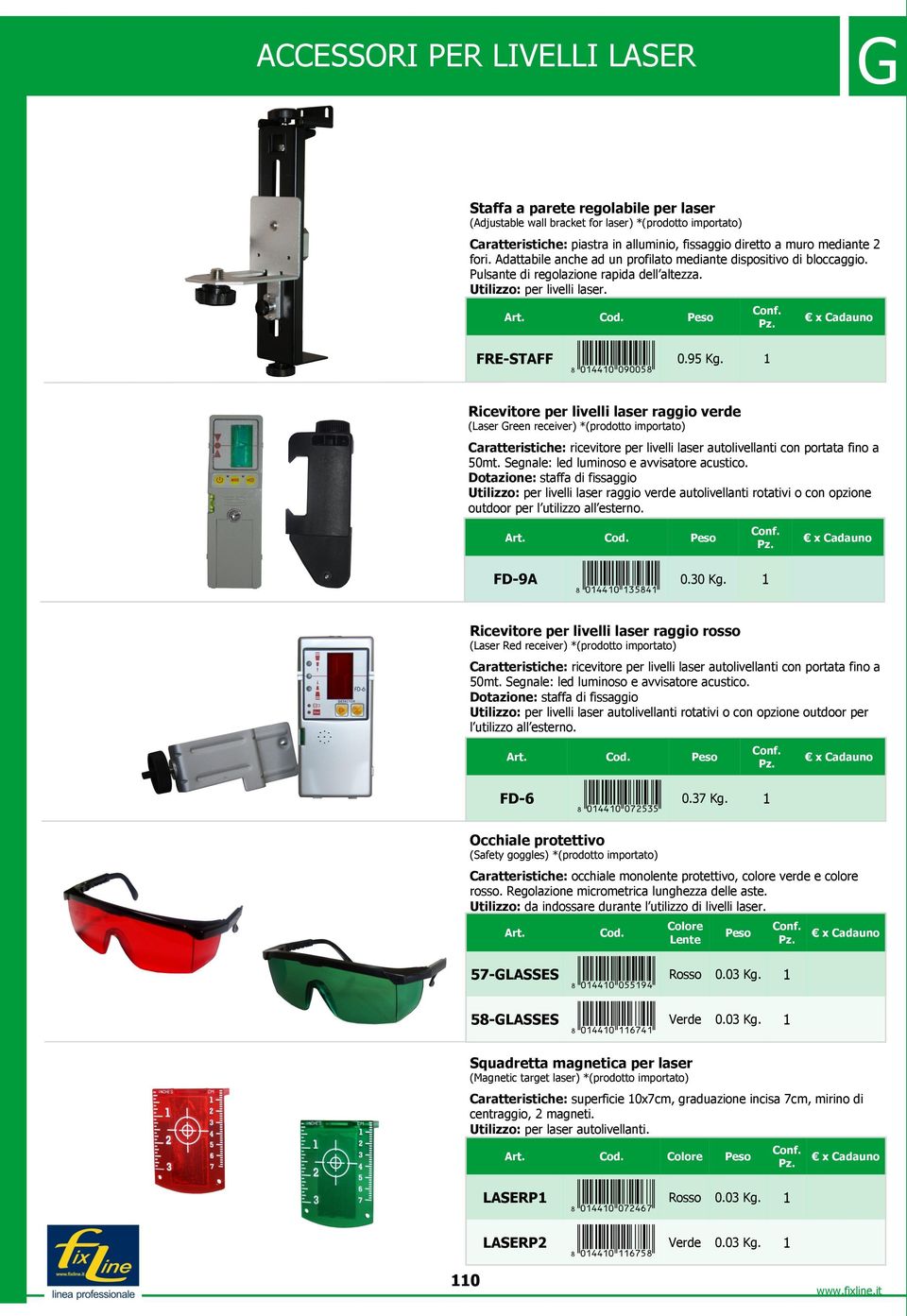 1 Ricevitore per livelli laser raggio verde (Laser Green receiver) *(prodotto importato) ricevitore per livelli laser autolivellanti con portata fino a 50 Segnale: led luminoso e avvisatore acustico.