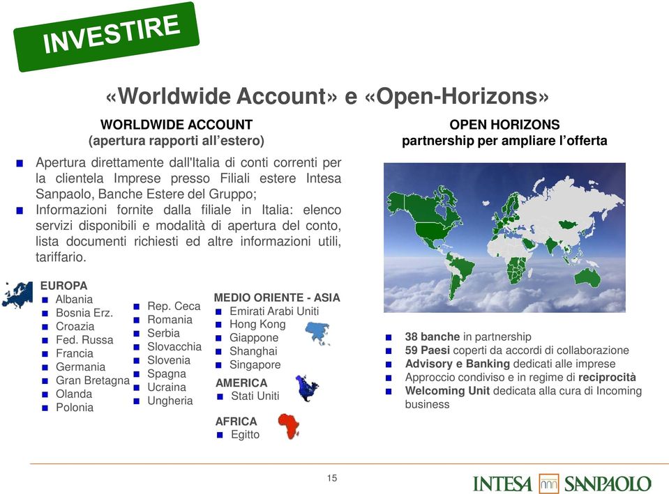 tariffario. OPEN HORIZONS partnership per ampliare l offerta EUROPA Albania Bosnia Erz. Croazia Fed. Russa Francia Germania Gran Bretagna Olanda Polonia Rep.