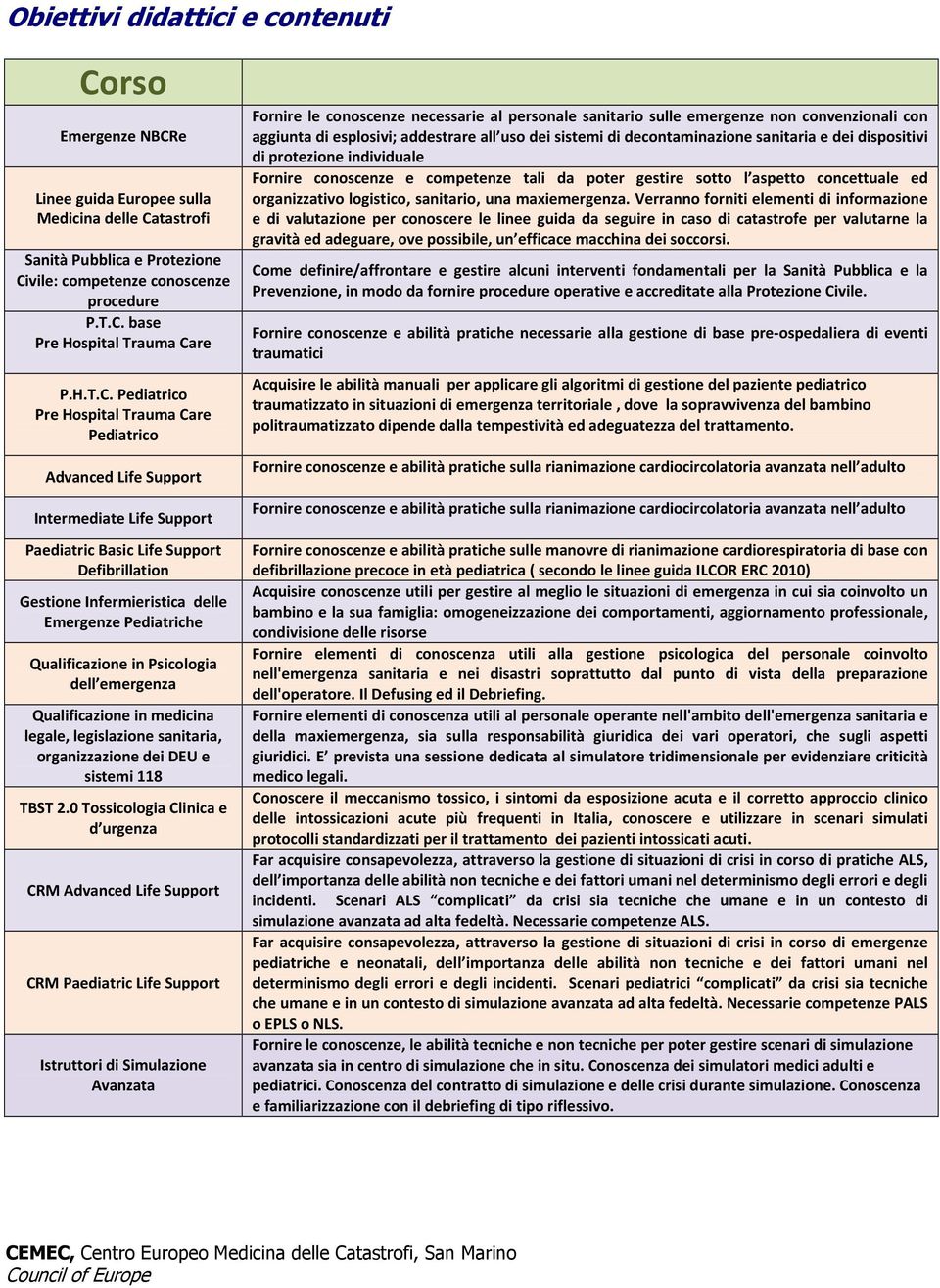 Pediatrico Pre Hospital Trauma Care Pediatrico Advanced Life Support Intermediate Life Support Paediatric Basic Life Support Defibrillation Gestione stica delle Emergenze Pediatriche Qualificazione