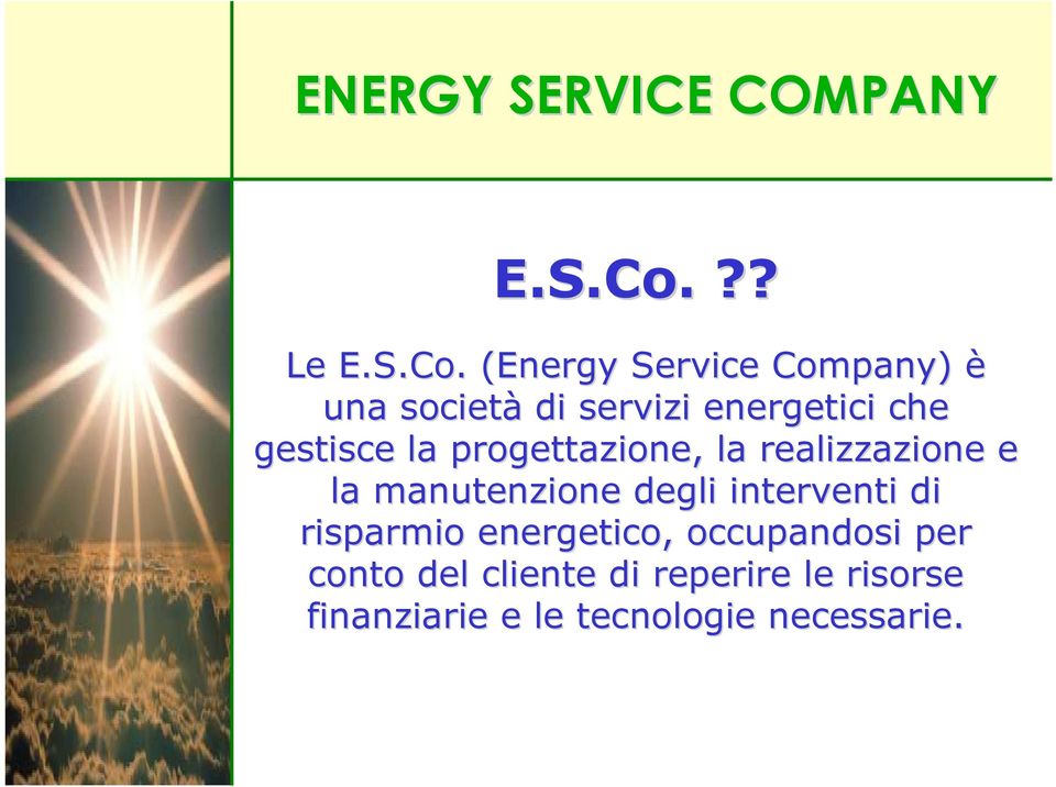 (Energy Service Company) è una società di servizi energetici che gestisce la