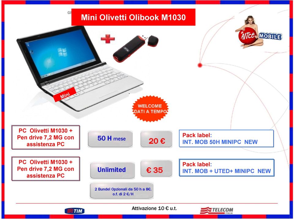 MOB 50H MINIPC NEW PC Olivetti M1030 + Pen drive 7,2 MG con assistenza PC