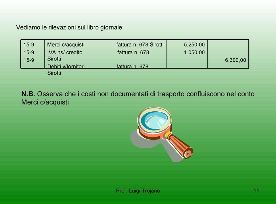 678 Sirotti fattura n. 678 Sirotti 1.050,00 6.300,00 N.B.