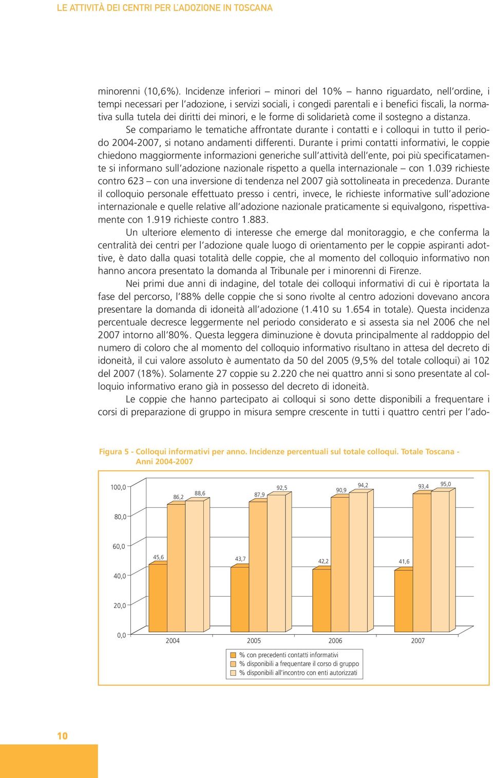 dei minori, e le forme di solidarietà come il sostegno a distanza. Se compariamo le tematiche affrontate durante i contatti e i colloqui in tutto il periodo 2004-2007, si notano andamenti differenti.