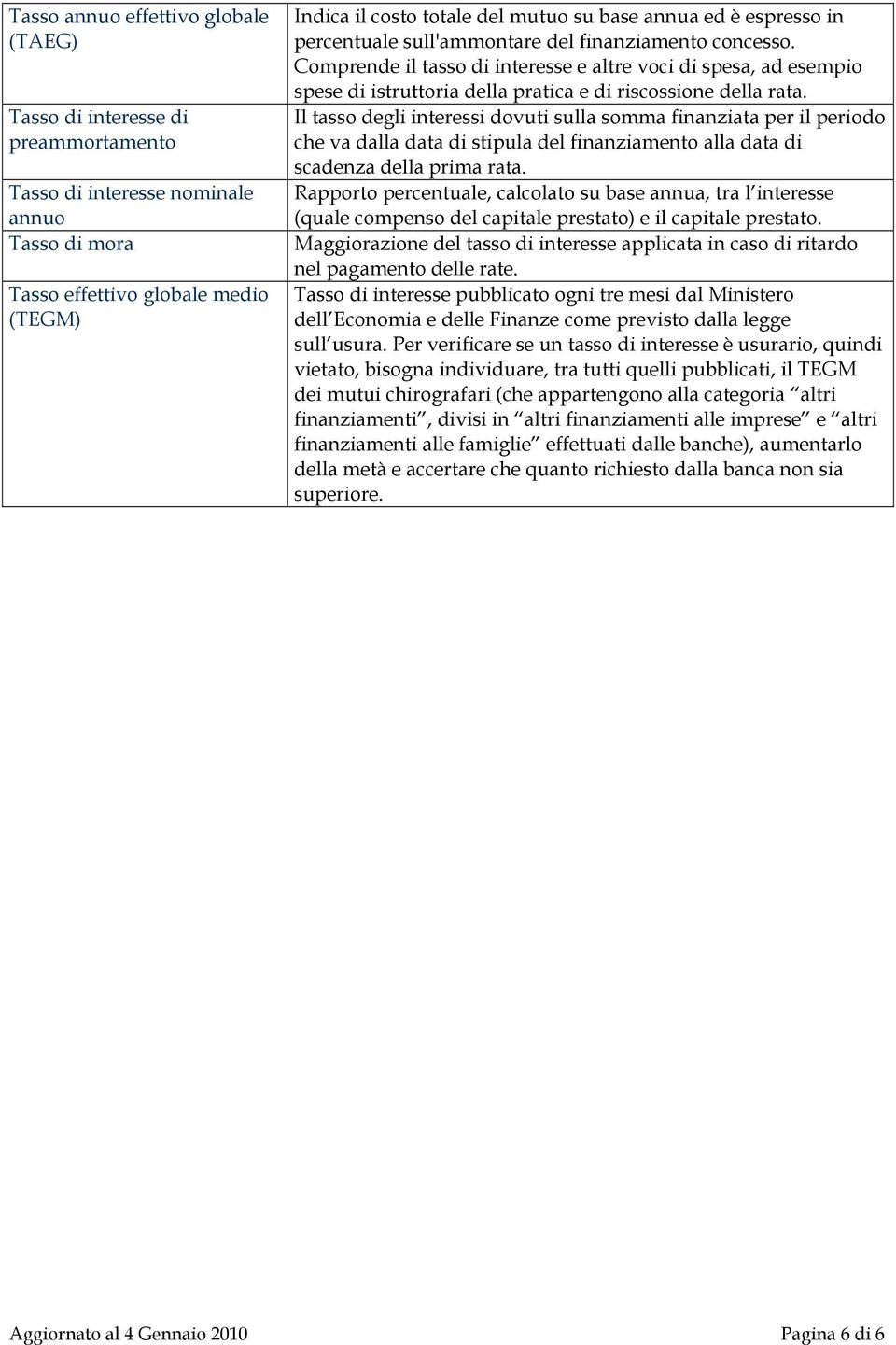 Comprende il tasso di interesse e altre voci di spesa, ad esempio spese di istruttoria della pratica e di riscossione della rata.