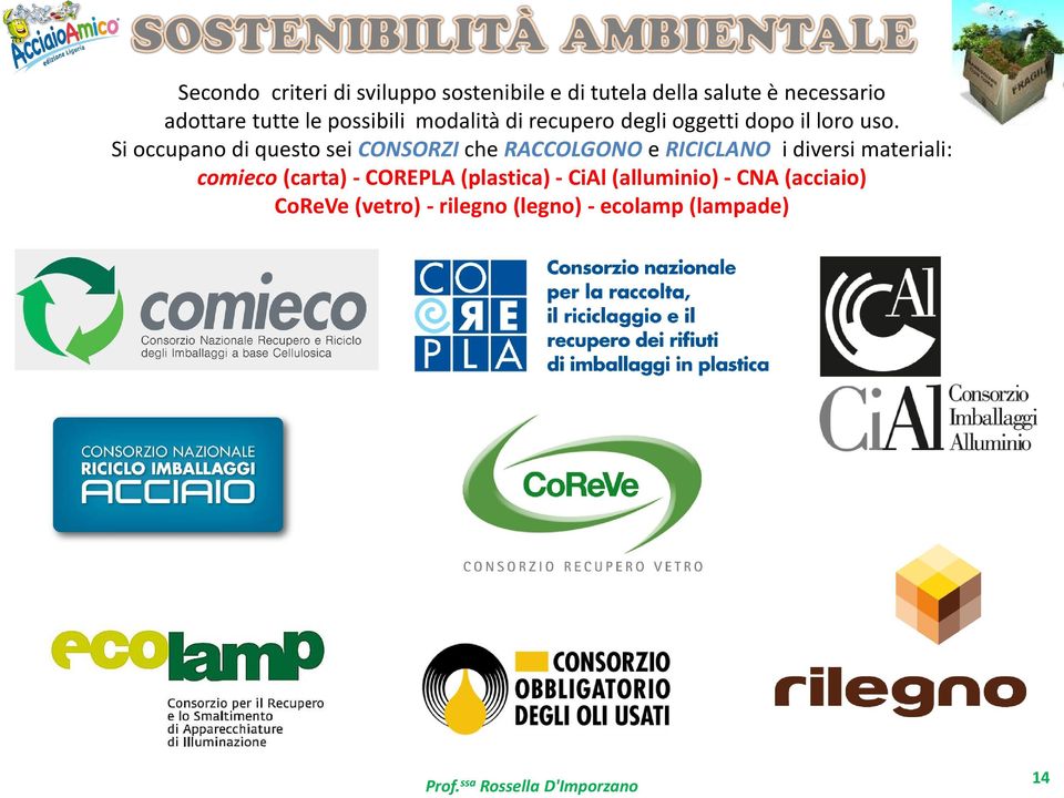 Si occupano di questo sei CONSORZI che RACCOLGONO e RICICLANO i diversi materiali: comieco