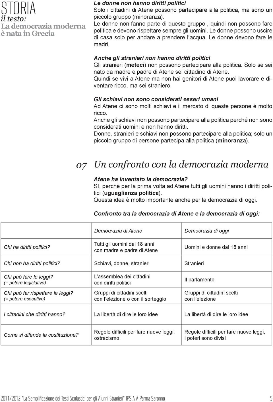 Le donne devono fare le madri. Anche gli stranieri non hanno diritti politici Gli stranieri (meteci) non possono partecipare alla politica.