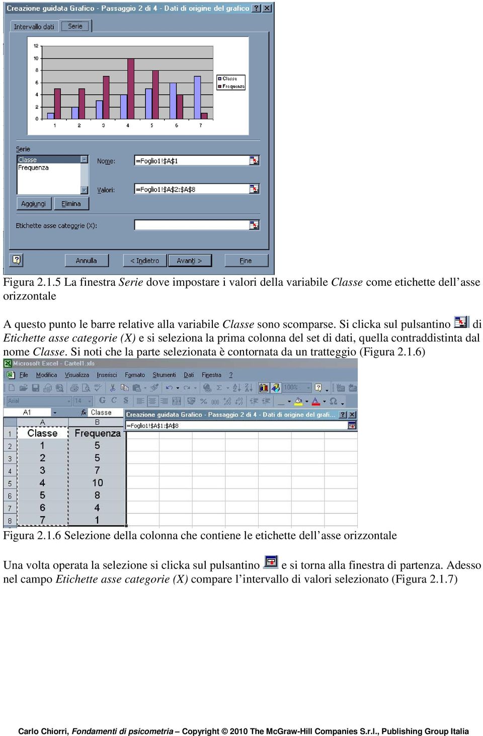 scomparse. Si clicka sul pulsantino di Etichette asse categorie (X) e si seleziona la prima colonna del set di dati, quella contraddistinta dal nome Classe.