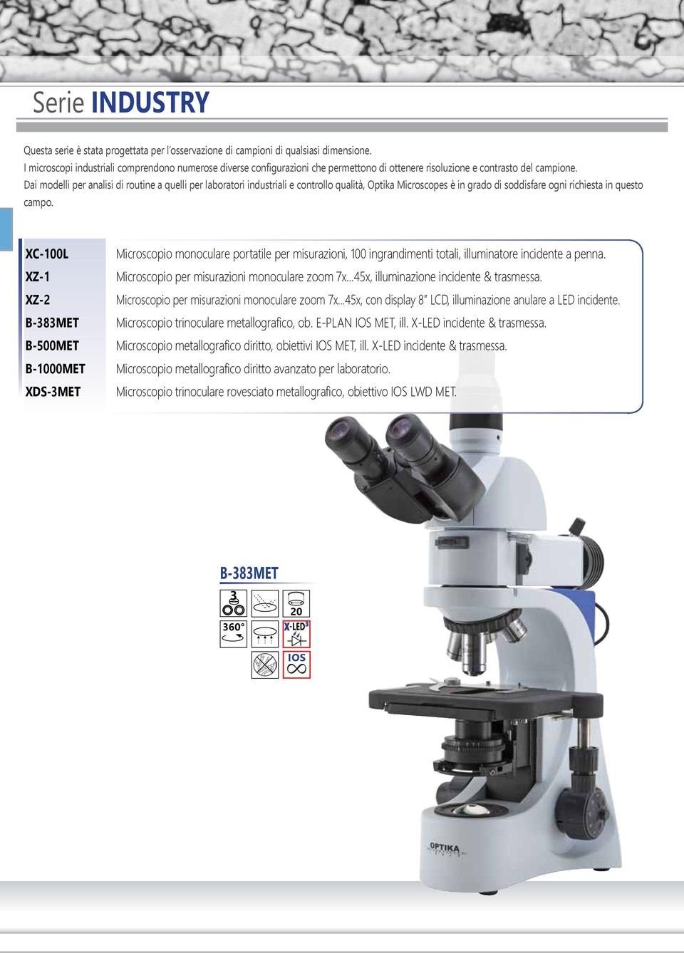 Dai modelli per analisi di routine a quelli per laboratori industriali e controllo qualità, Optika Microscopes è in grado di soddisfare ogni richiesta in questo campo.