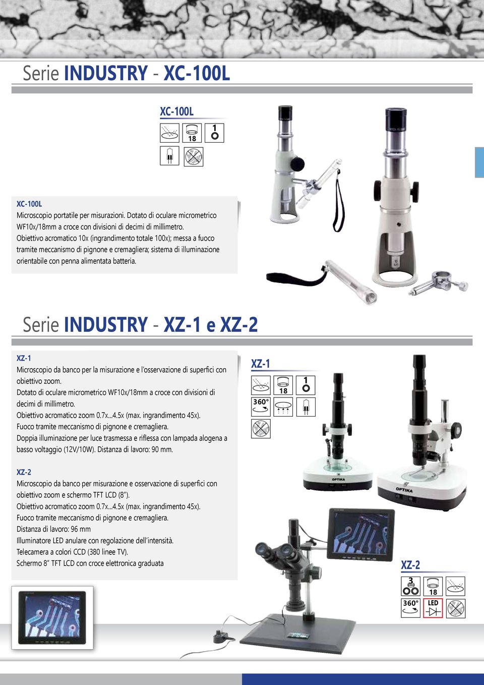 Serie INDUSTRY - XZ-1 e XZ-2 XZ-1 Microscopio da banco per la misurazione e l osservazione di superfici con obiettivo zoom.