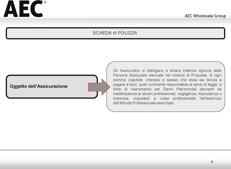 civilmente responsabile ai sensi di legge, a titolo di risarcimento per Danni Patrimoniali derivanti da inadempienza ai doveri