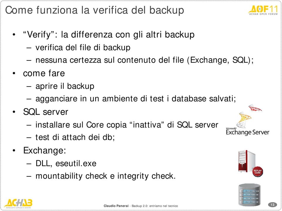 agganciare in un ambiente di test i database salvati; SQL server installare sul Core copia inattiva