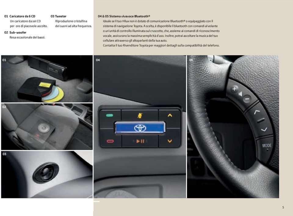 A scelta, è disponibile il bluetooth con comandi al volante o un unità di controllo illuminata sul cruscotto, che, assieme ai comandi di riconoscimento vocale, assicurano la massima