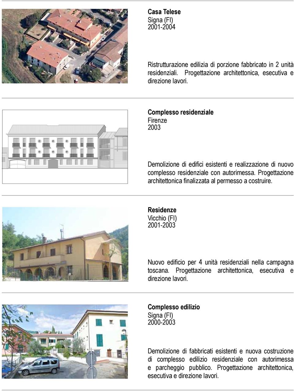 Progettazione architettonica finalizzata al permesso a costruire. Residenze Vicchio (FI) 2001-2003 Nuovo edificio per 4 unità residenziali nella campagna toscana.
