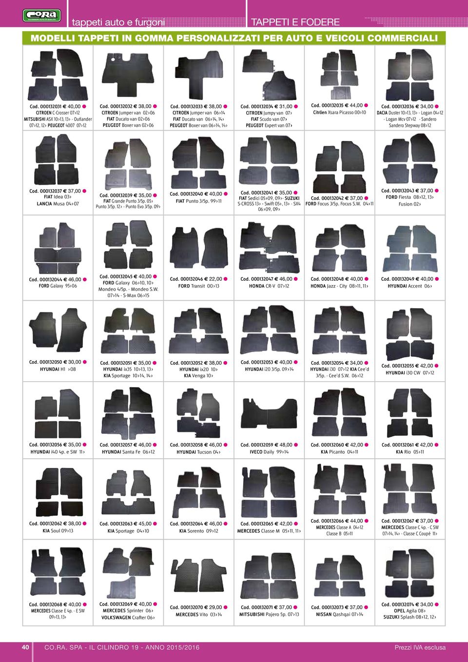 000132032 E 38,00 CITROEN Jumper van 02>06 FIAT Ducato van 02>06 PEUGEOT Boxer van 02>06 Cod. 000132033 E 38,00 CITROEN Jumper van 06>14 FIAT Ducato van 06>14, 14> PEUGEOT Boxer van 06>14, 14> Cod.