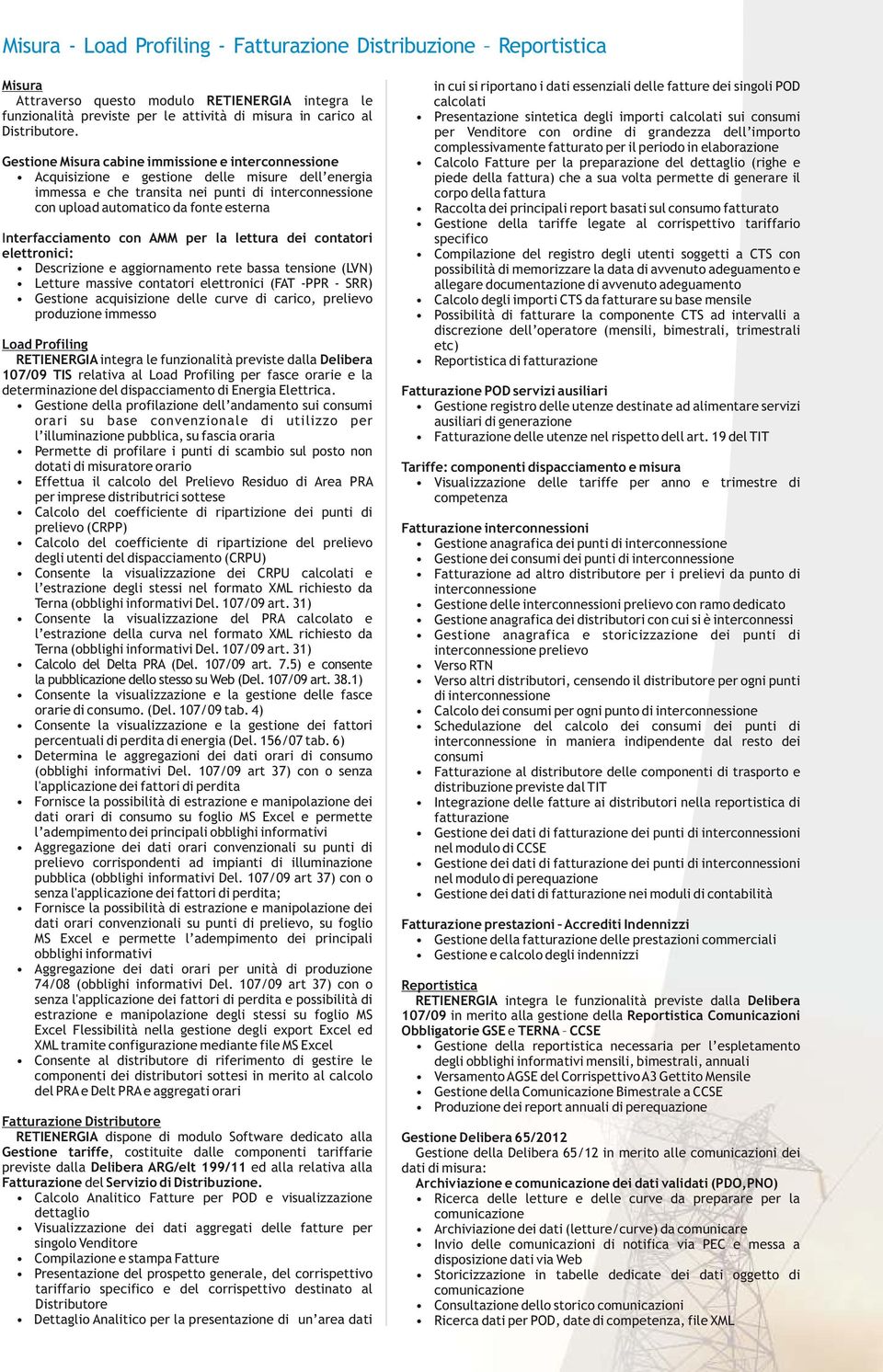 Interfacciamento con AMM per la lettura dei contatori elettronici: Descrizione e aggiornamento rete bassa tensione (LVN) Letture massive contatori elettronici (FAT -PPR - SRR) Gestione acquisizione