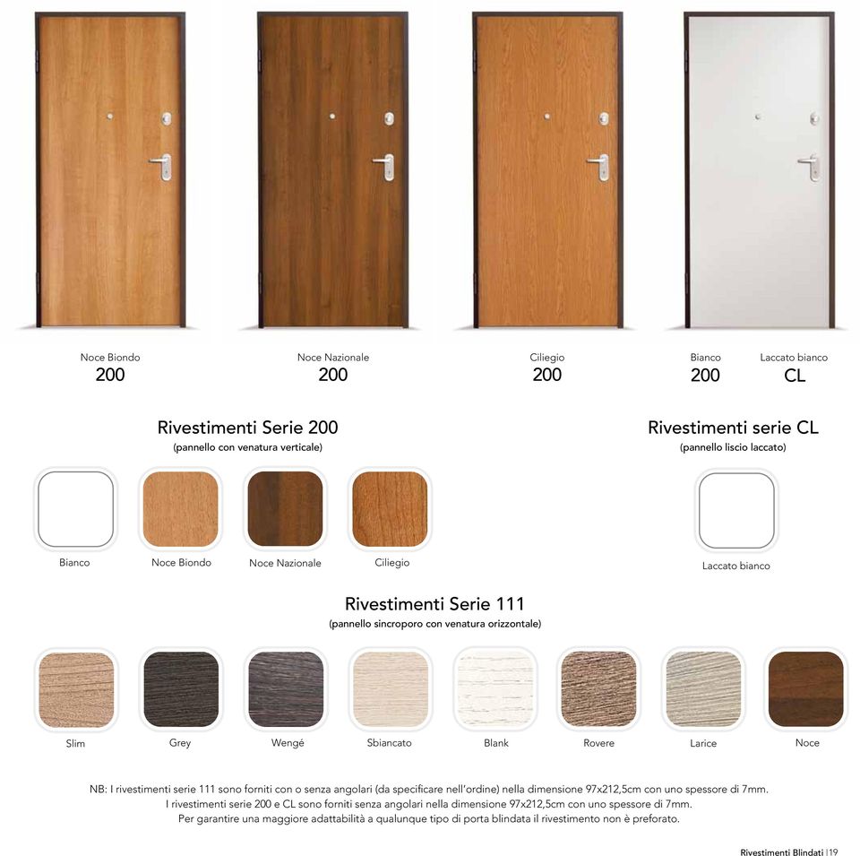 rivestimenti serie sono forniti con o senza angolari (da specificare nell ordine) nella dimensione 97x212,5cm con uno spessore di 7mm.