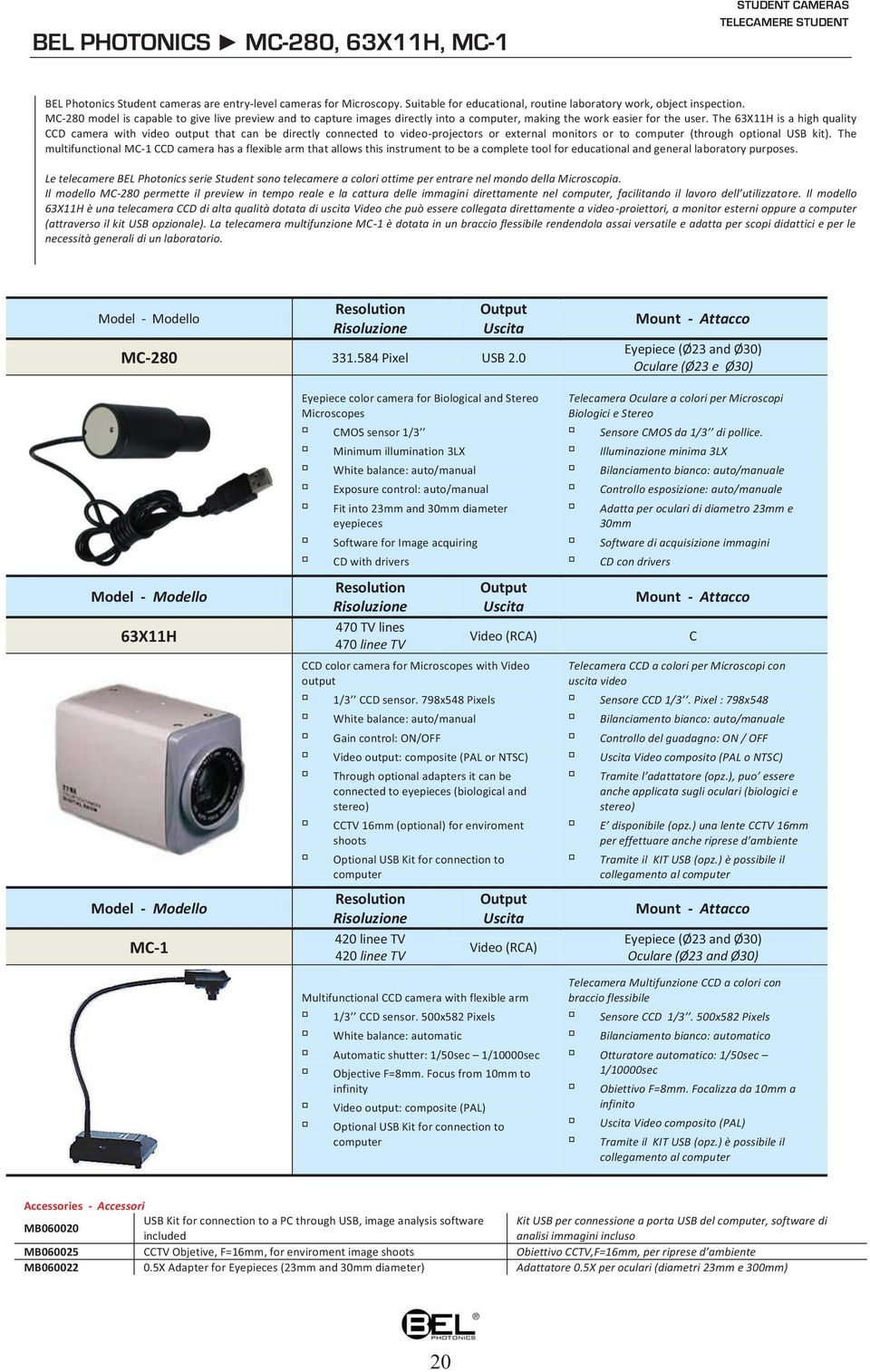The 63X11H is a high quality CCD camera with video output that can be directly connected to video-projectors or eternal monitors or to computer (through optional USB kit).