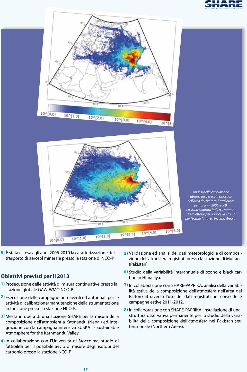 minerale presso la stazione di NCO-P. Obiettivi previsti per il 2013 1) Prosecuzione delle attività di misura continuative presso la stazione globale GAW WMO NCO P.
