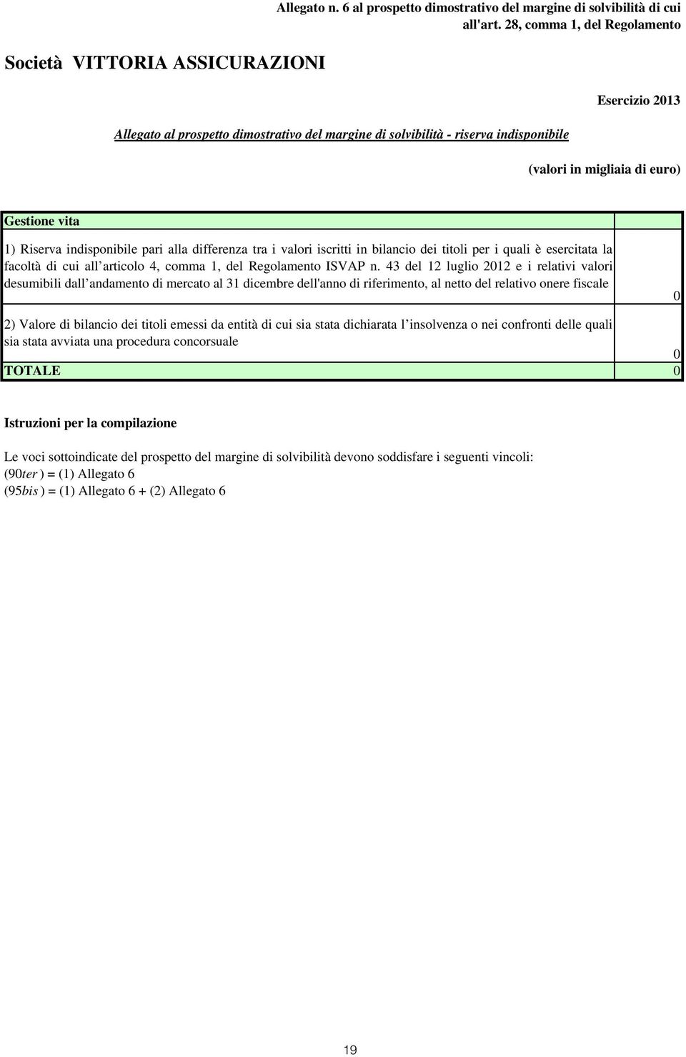 pari alla differenza tra i valori iscritti in bilancio dei titoli per i quali è esercitata la facoltà di cui all articolo 4, comma 1, del Regolamento ISVAP n.